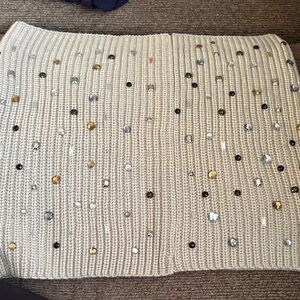 Source Unknown Cream Knit Scarf with Gem Accents